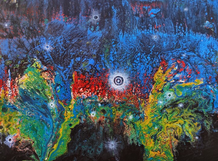 Painting titled "fission reaction" by Cyprian Hołownia, Original Artwork, Acrylic