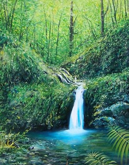 Painting titled "Cascade Morvan Fran…" by Hubert Cyr-Antoine, Original Artwork, Oil