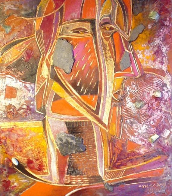 Peinture intitulée "Kilim Face" par Cyr Casas, Œuvre d'art originale, Huile