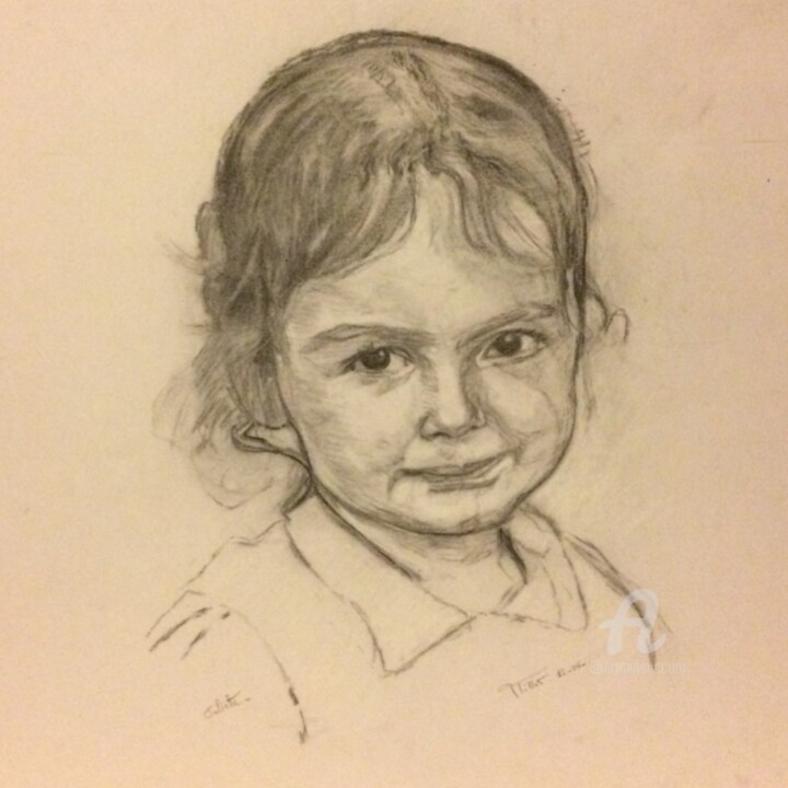 Drawing titled "Portrait d'enfant" by Cyriaque Millet, Original Artwork, Charcoal
