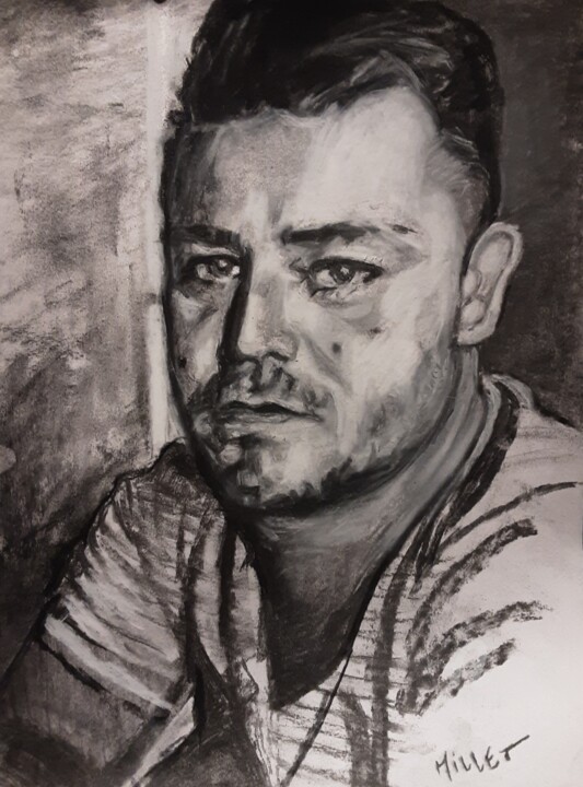 Drawing titled "Marc" by Cyriaque Millet, Original Artwork, Charcoal