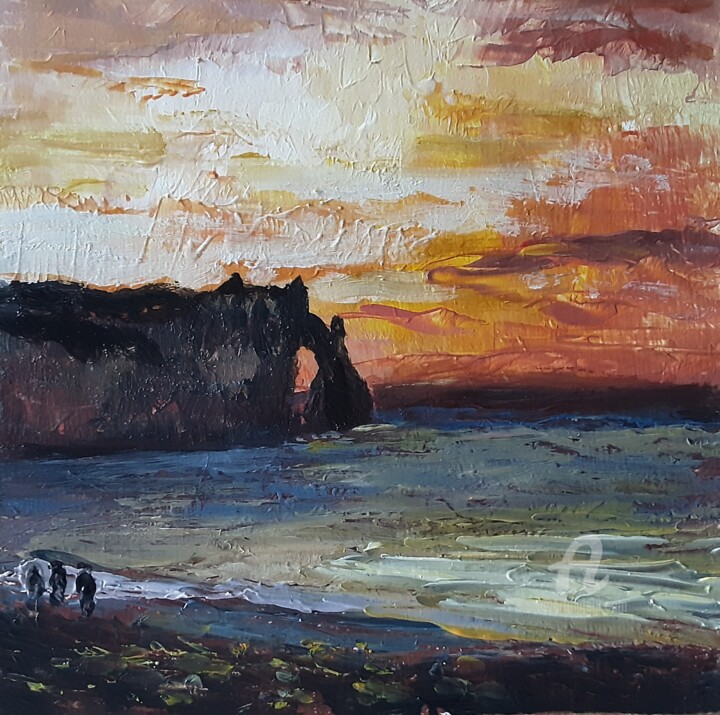 Painting titled "Un Soir sur Etretat" by Cyriaque Millet, Original Artwork, Wax