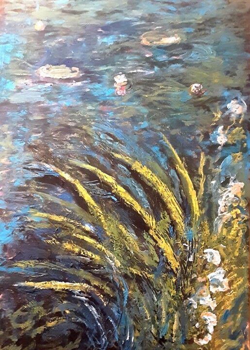 Painting titled "Nympheas Monet" by Cyriaque Millet, Original Artwork, Wax