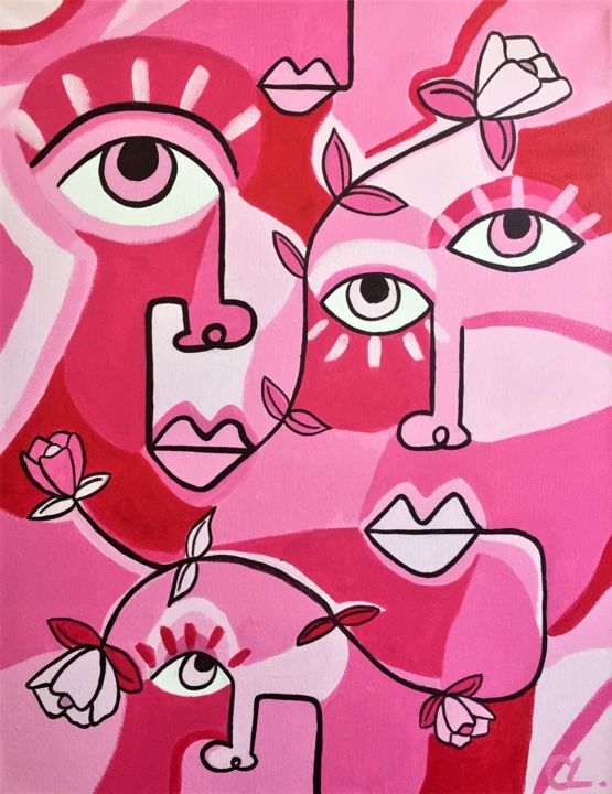 Картина под названием "Peinture visage mon…" - Cyrielle Lemistre, Подлинное произведение искусства, Акрил