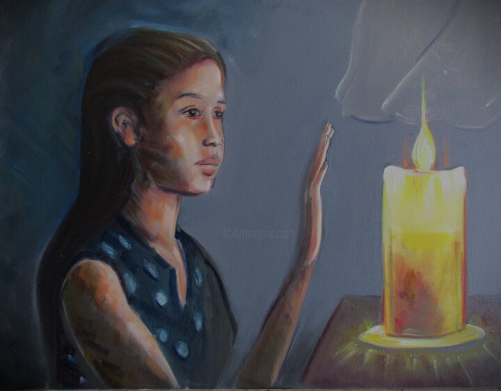 Painting titled "Asia and the candle" by Cyril Harris, Original Artwork, Oil