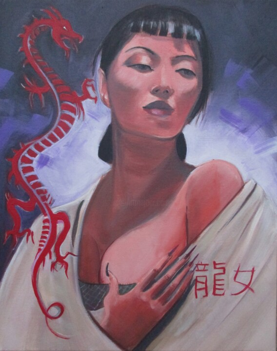 Schilderij getiteld "Dragon Lady" door Cyril Harris, Origineel Kunstwerk, Acryl