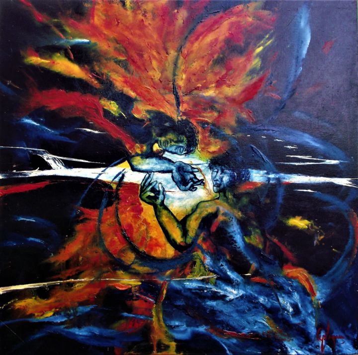 Peinture intitulée "Eau & feu" par Cyril Lagorce, Œuvre d'art originale, Huile