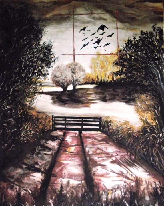 Pintura intitulada "Oiseaux de lumiére…" por Cyril Lagorce, Obras de arte originais, Óleo