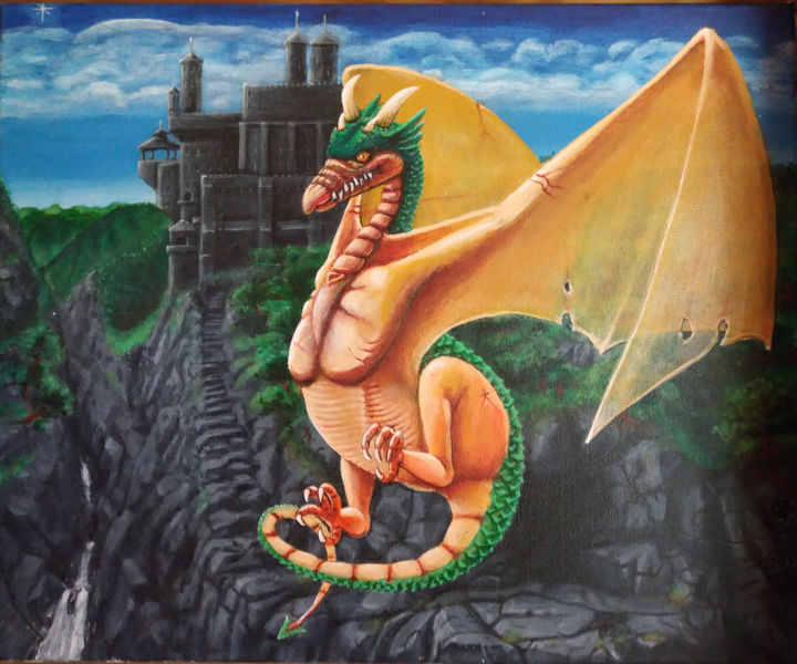 Peinture intitulée "dragon" par Cyril Bourcart, Œuvre d'art originale, Acrylique