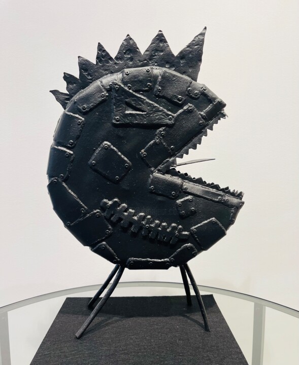 Sculpture titled "Pac-Man "Dark side…" by Cyrille Plate, Original Artwork, Oil