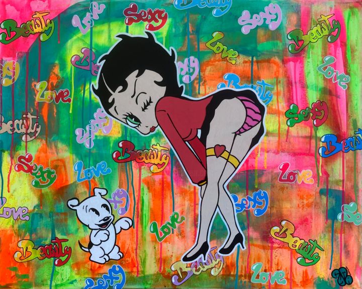 Painting titled "Betty Boop" by Cyma, Original Artwork, Acrylic Mounted on Wood Stretcher frame