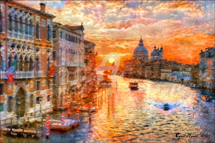 Painting titled "Venise, soleil couc…" by Cyrilmonet2020, Original Artwork, Acrylic
