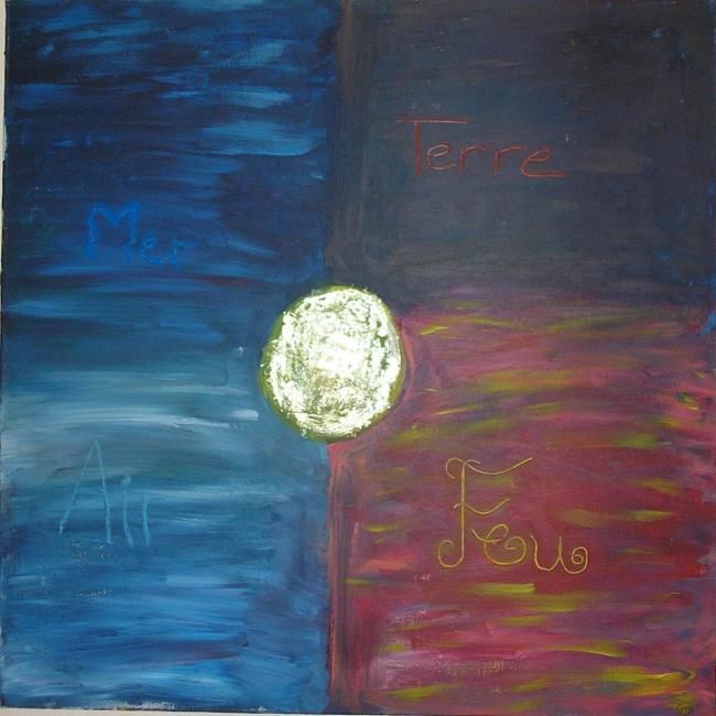 Painting titled "Les 4 éléments" by Cyrus, Original Artwork, Oil