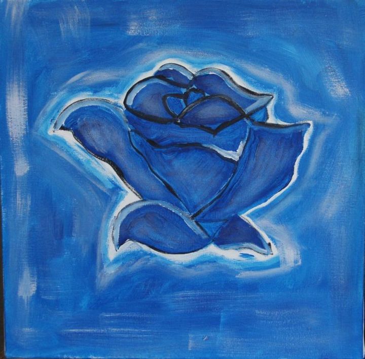Schilderij getiteld "Rose bleu sur fond…" door Cyrus, Origineel Kunstwerk, Olie