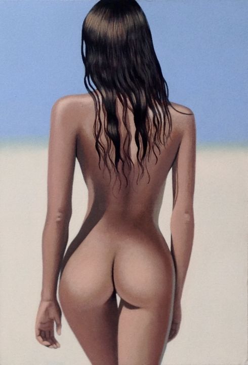 Painting titled "Seule sur la plage" by Czart, Original Artwork, Acrylic