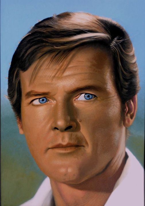 Painting titled "Roger Moore 007" by Czart, Original Artwork, Acrylic