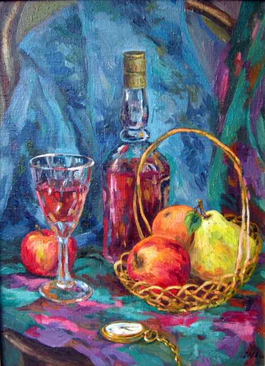 Painting titled "Вечер" by Emilia Karelina, Original Artwork, Oil