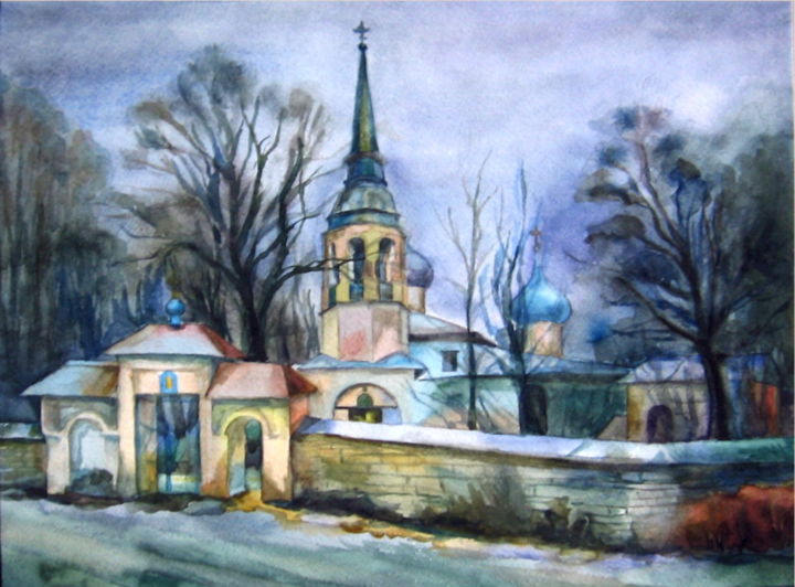 Painting titled "Апрель" by Emilia Karelina, Original Artwork, Watercolor
