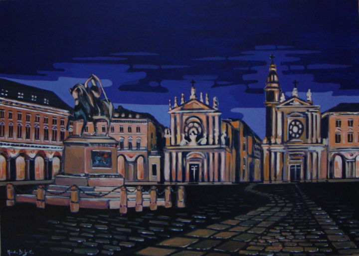 Painting titled "NOTTE SU TORINO" by M.D-Agostino, Original Artwork, Acrylic