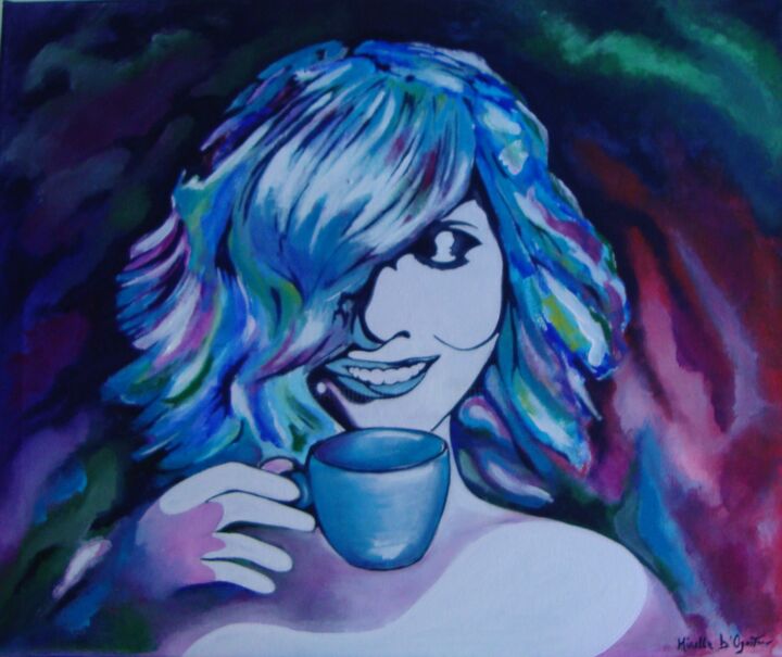 Painting titled "Coffee" by M.D-Agostino, Original Artwork, Acrylic Mounted on Wood Stretcher frame
