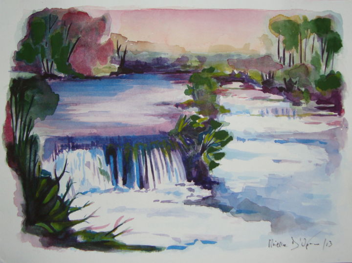 Painting titled ""CASCATE"" by M.D-Agostino, Original Artwork, Watercolor