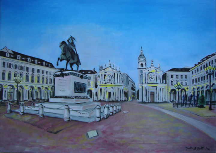 Painting titled "Piazza San Carlo-ol…" by M.D-Agostino, Original Artwork, Oil