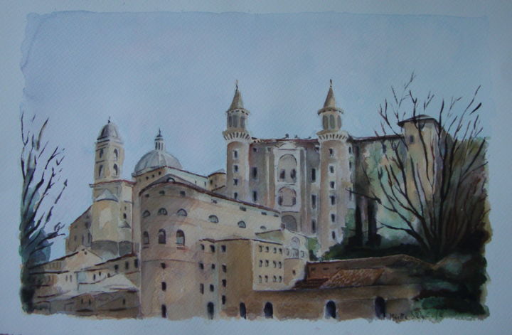 Painting titled "Urbino" by M.D-Agostino, Original Artwork, Watercolor