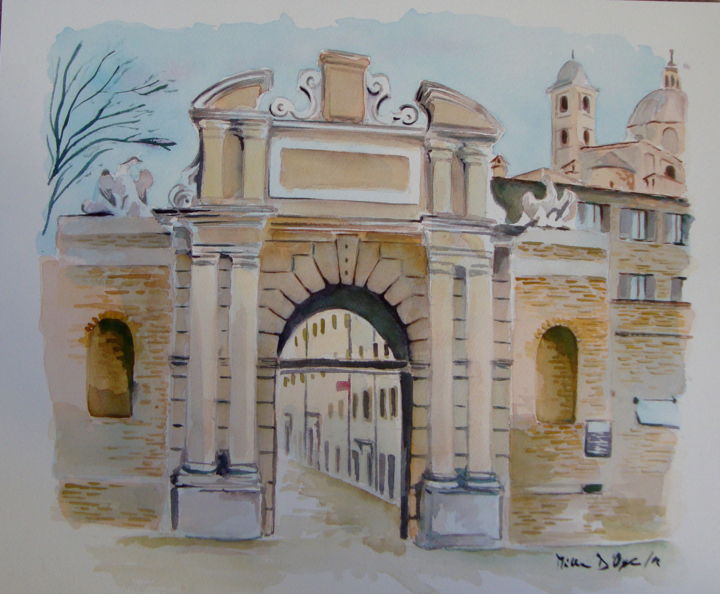 Painting titled "URBINO-Porta-Valbon…" by M.D-Agostino, Original Artwork, Watercolor