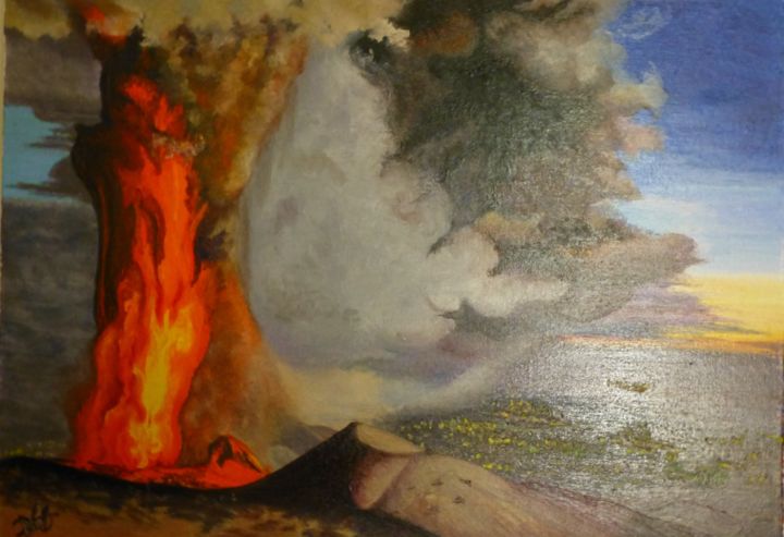Painting titled "Eruption de l'Etna" by Daniele Baille Barrelle, Original Artwork, Other