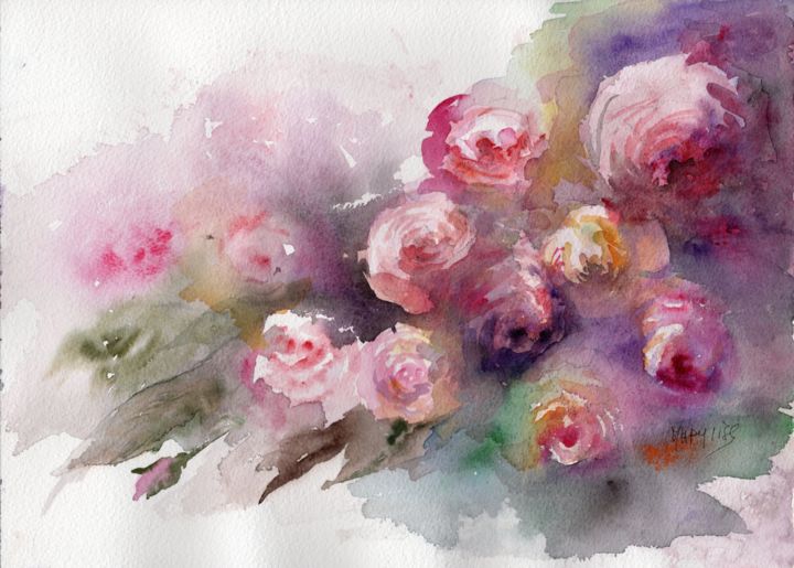 Peinture intitulée "roses-21.jpg" par Marie-Lise Courtel, Œuvre d'art originale, Aquarelle