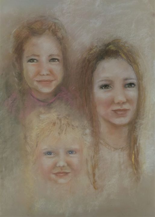 Painting titled "les-cousines.jpg" by Marie-Lise Courtel, Original Artwork, Pastel