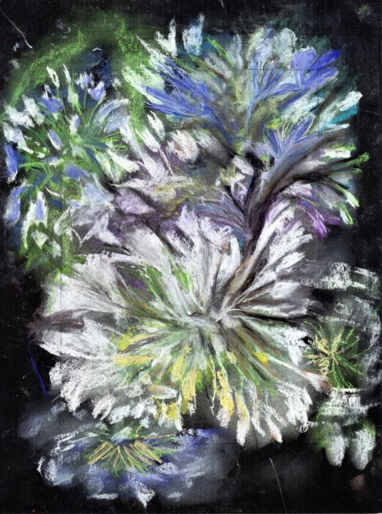 Painting titled "Fleurs Pastel" by Marie-Lise Courtel, Original Artwork, Chalk