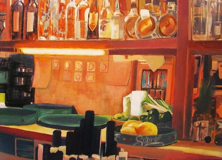 Painting titled "Orange bar" by D. D Énes Á, Original Artwork, Oil