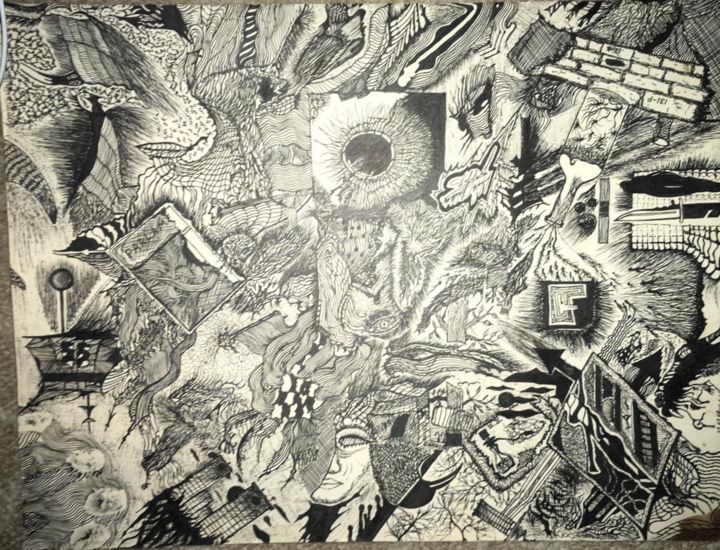 Peinture intitulée "Black world" par D. Derugo, Œuvre d'art originale, Stylo gel