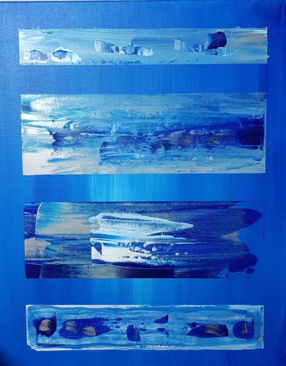 Painting titled "blue bands" by Dorothée Dhaussy, Original Artwork, Acrylic Mounted on Wood Stretcher frame