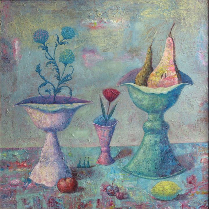 Painting titled "Pears and clover" by Dmitrii Ryzhikov, Original Art, Acrylic