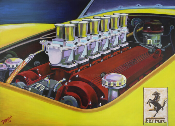 Peinture intitulée "FERRARI 250 ENGINE…" par D-Marko-O, Œuvre d'art originale, Acrylique