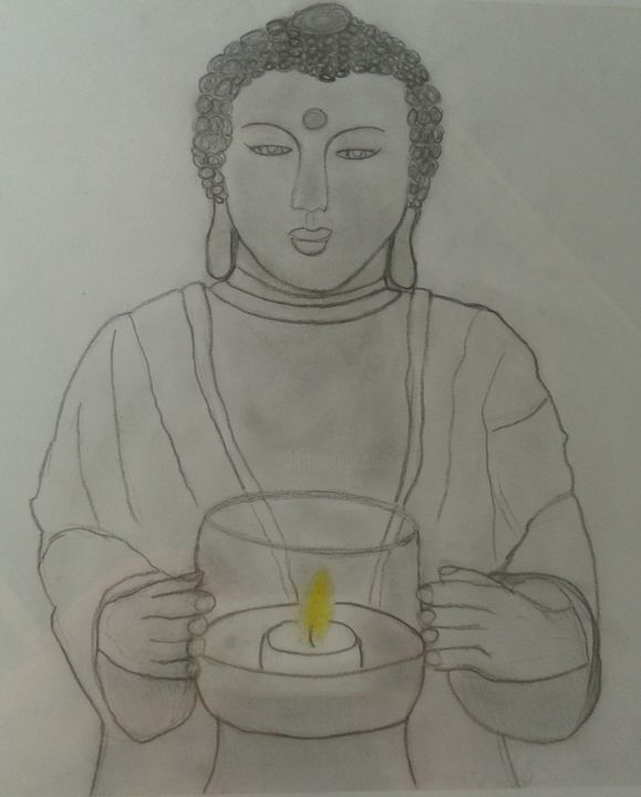 Drawing titled "Buddha" by Dani Milo, Original Artwork