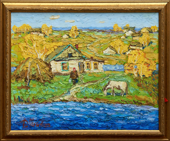 Pittura intitolato "Lake house" da D Motov, Opera d'arte originale, Olio