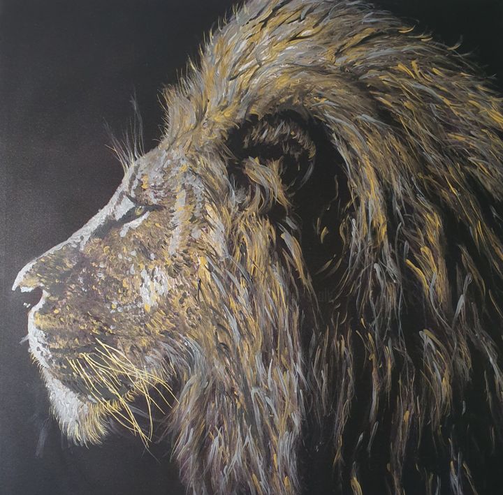 Schilderij getiteld "The Lion" door D.S.A.Rt, Origineel Kunstwerk, Acryl