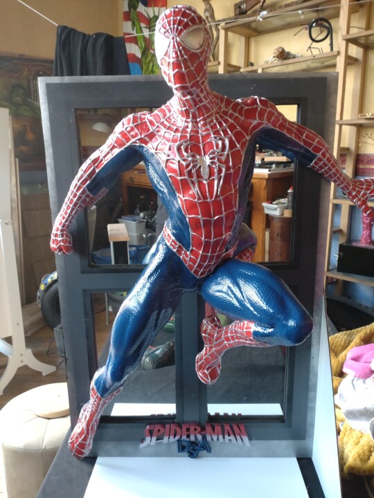 Sculpture titled "Spider-Man" by D.S.A.Rt, Original Artwork, Resin Mounted on Wood Stretcher frame