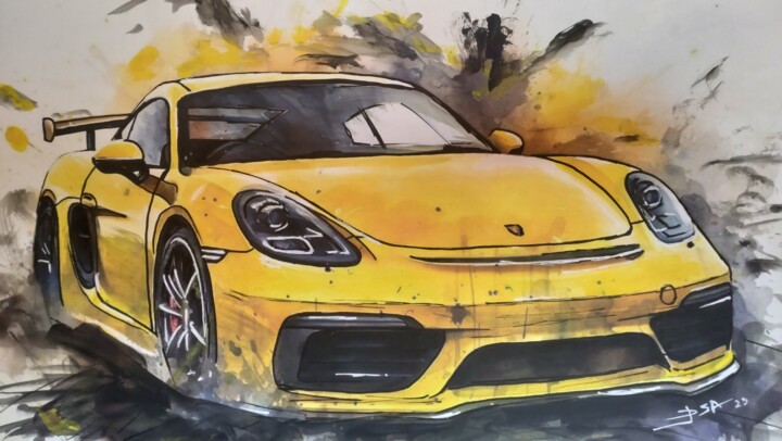 Pintura intitulada "Porsche" por D.S.A.Rt, Obras de arte originais, Aquarela