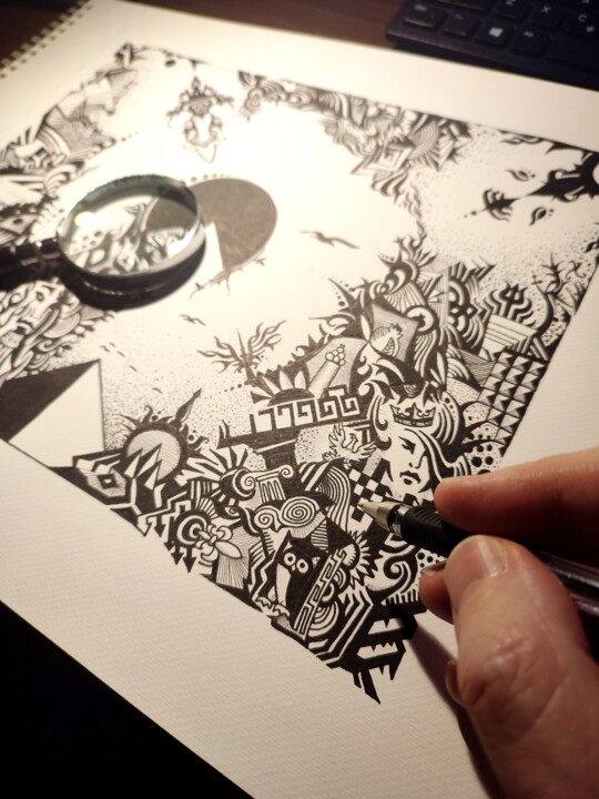 "In progress 2" başlıklı Tablo D.S.Red tarafından, Orijinal sanat, Jel kalem