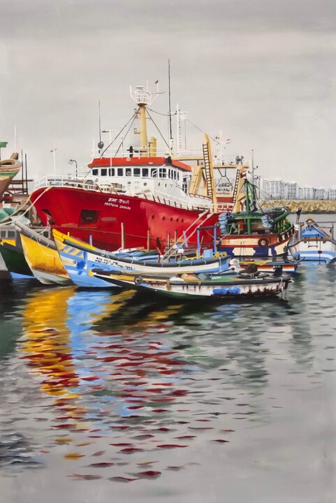 Painting titled "vizag harbour 15" by D Shiva Prasad Reddy Shiva, Original Artwork, Acrylic