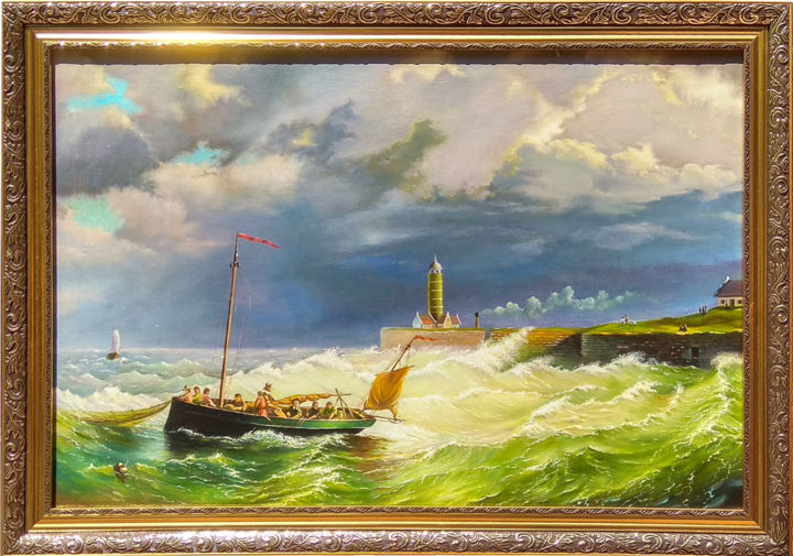 Painting titled "Fishermans" by Daniel Zhili Bochkov, Original Artwork, Oil