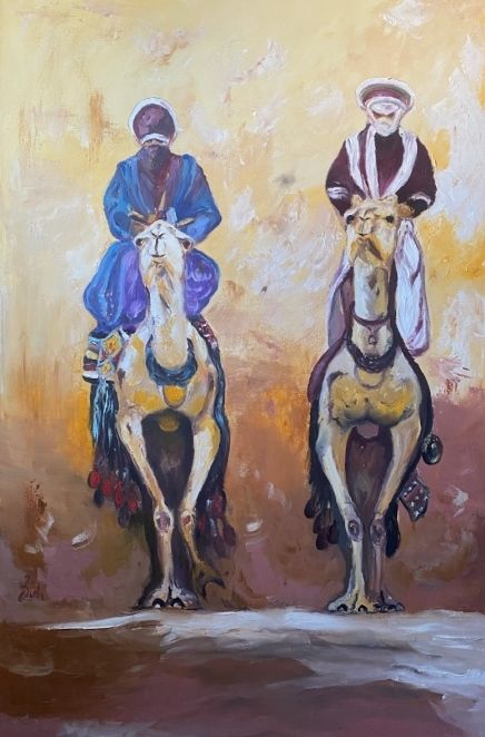 Peinture intitulée "Les bédouins" par Djamel Zidi, Œuvre d'art originale, Huile