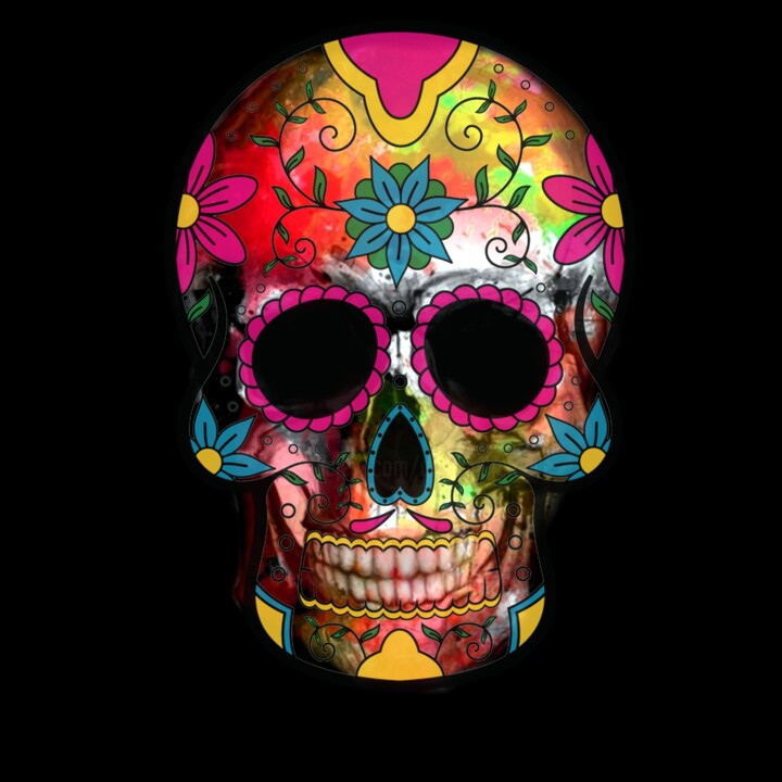Collages titled "TETE DE MORT MEXICA…" by Dabu., Original Artwork, Acrylic