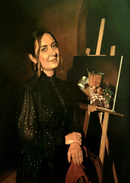 Pintura titulada "La committente" por Stefano D'Acunto, Obra de arte original, Oleo Montado en Bastidor de camilla de madera