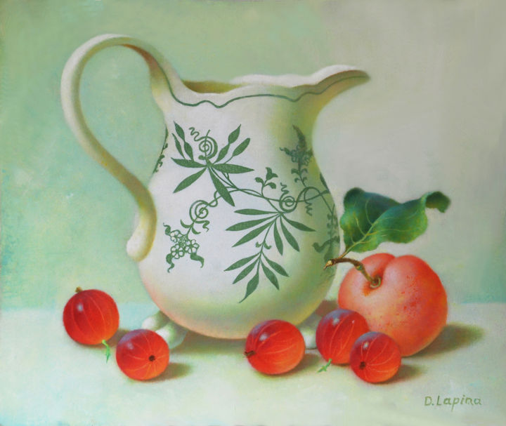 Painting titled "Still Life with Vin…" by Dace Lapina, Original Artwork, Oil