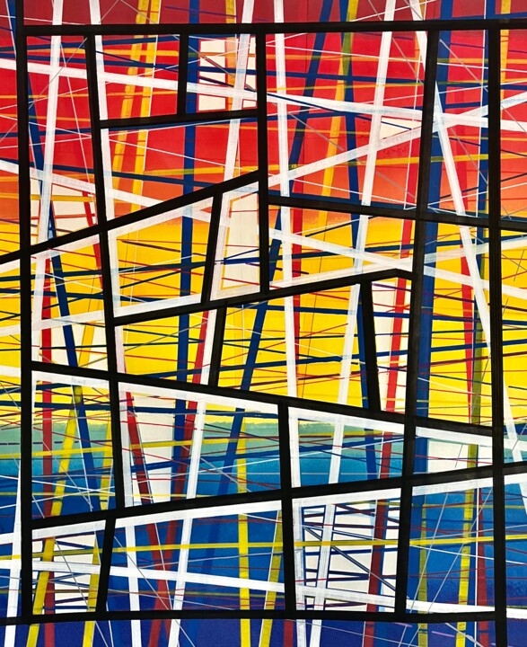 Painting titled "Lines sur cour" by Conceycam, Original Artwork, Acrylic Mounted on Wood Stretcher frame
